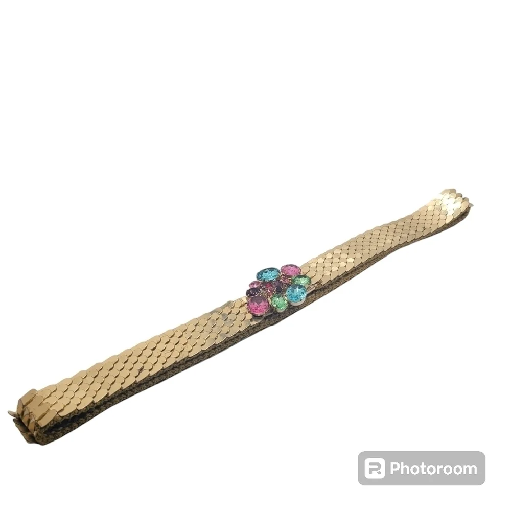 Gold Tone Metallic Rhinestone Belt Y2K Bling Embellished